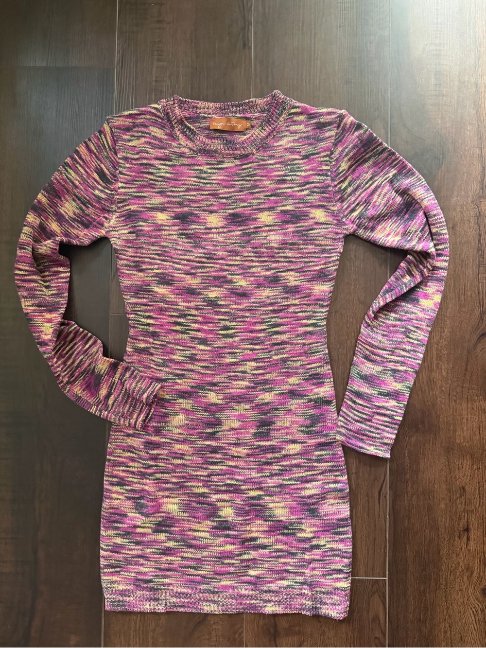 Beige Botany Missoni-Like Long Sleeve Pink Multicolor Knit Sweater Dress Size M